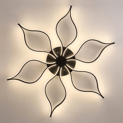 Oversized Black Iron and Silicone Petal-Arm LED Flush Mount with Four Colour Temperature Modes in Two Sizes