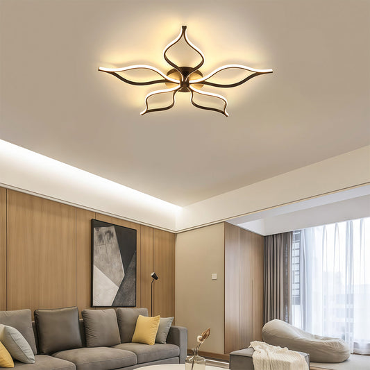 Oversized Black Iron and Silicone Petal-Arm LED Flush Mount with Four Colour Temperature Modes in Two Sizes