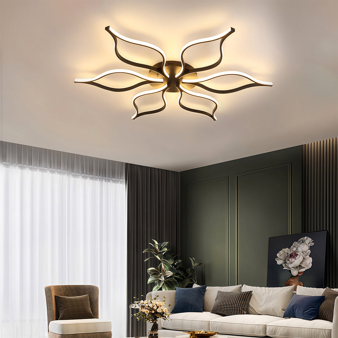Oversized Black Iron and Silicone Petal-Arm LED Flush Mount with Four Colour Temperature Modes in Two Sizes
