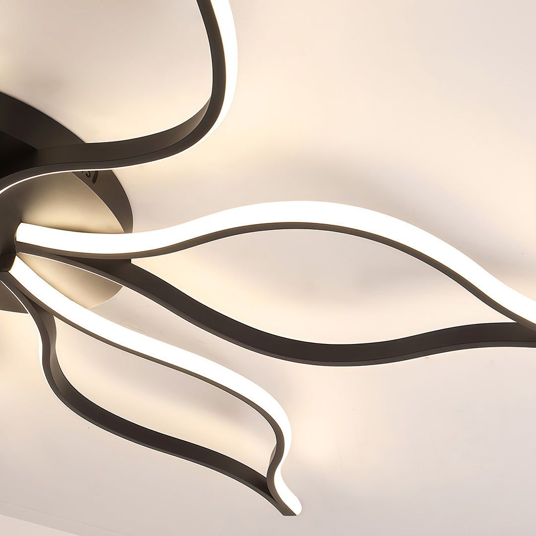 Oversized Black Iron and Silicone Petal-Arm LED Flush Mount with Four Colour Temperature Modes in Two Sizes