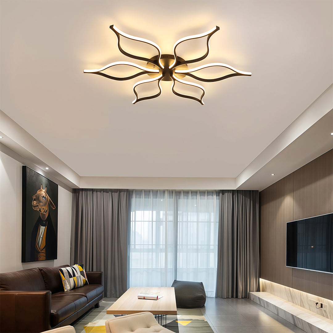 Oversized Black Iron and Silicone Petal-Arm LED Flush Mount with Four Colour Temperature Modes in Two Sizes