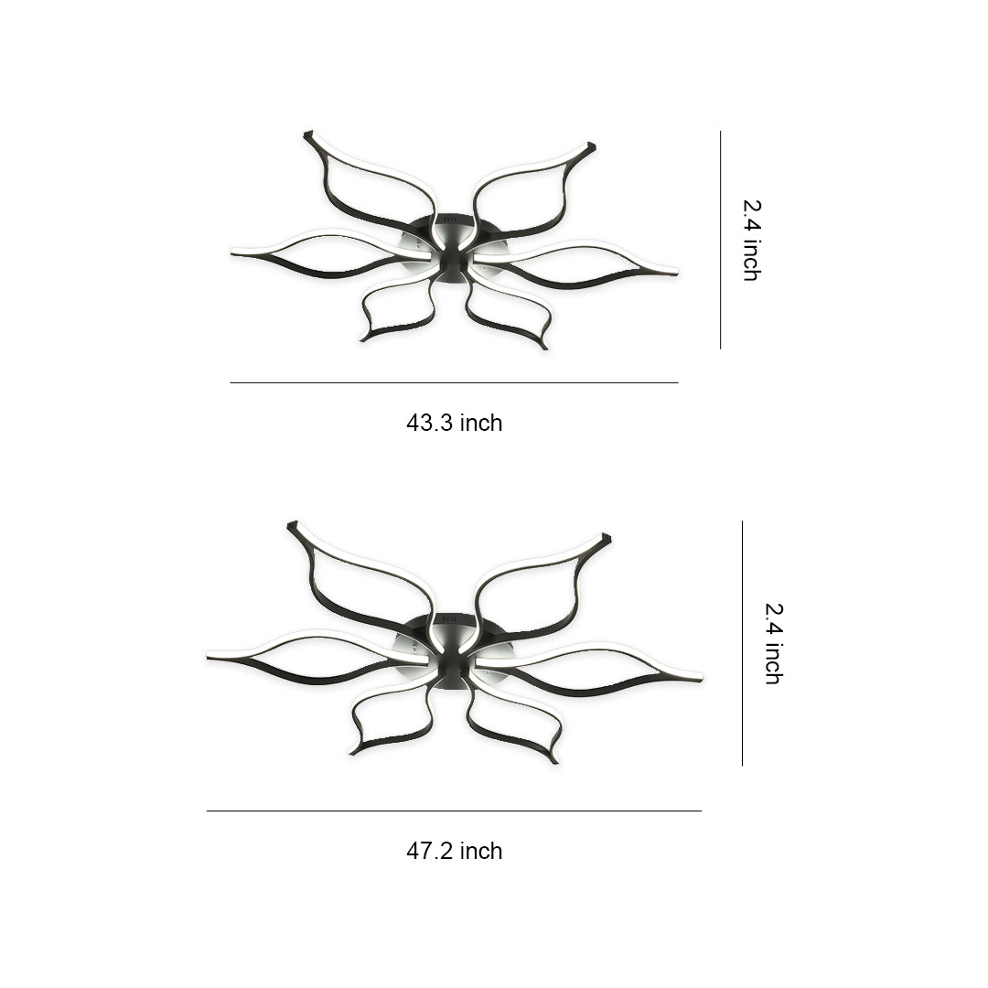 Oversized Black Iron and Silicone Petal-Arm LED Flush Mount with Four Colour Temperature Modes in Two Sizes