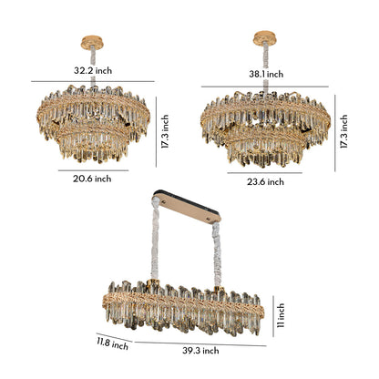 Crystal Chandelier Carbon Steel Gold Champagne LED Tri-Color Integrated Single Double Layer Oval Modern
