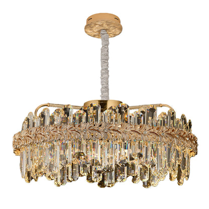 Crystal Chandelier Carbon Steel Gold Champagne LED Tri-Color Integrated Single Double Layer Oval Modern