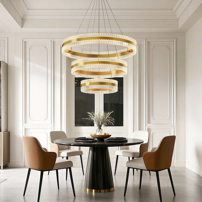 Geometric Ring Chandelier with Integrated LED and Aluminum Frame in Three Finish Options