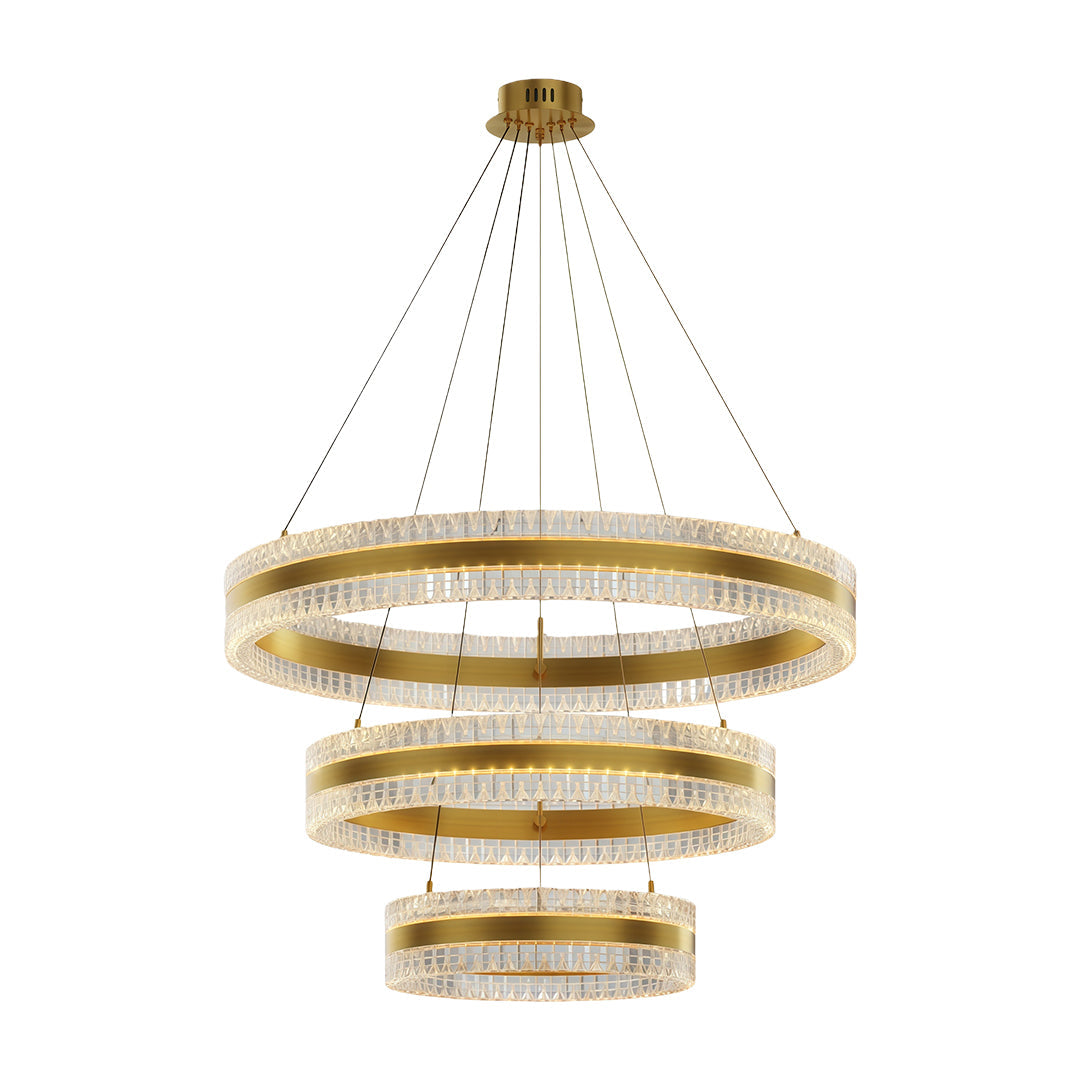 Geometric Ring Chandelier with Integrated LED and Aluminum Frame in Three Finish Options
