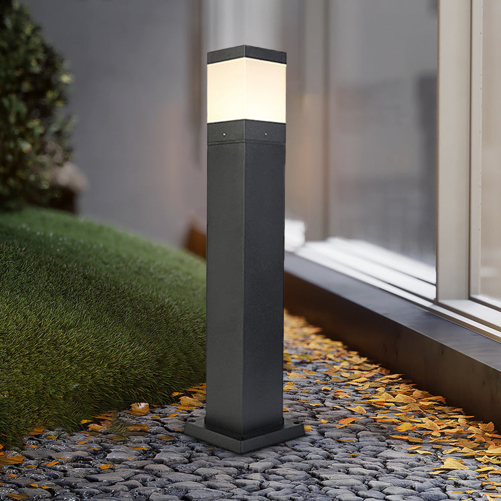 Modern Square LED Bollard Light 7W COB Waterproof Outdoor Pathway Lighting Black Aluminum IP65
