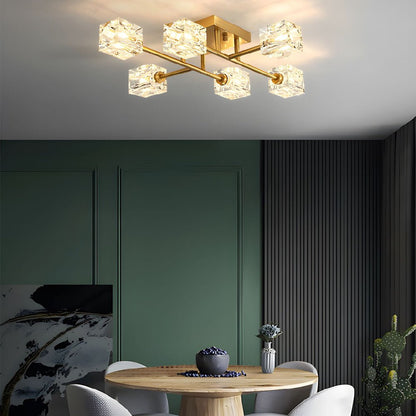 Crystal Cube Semi-Flush Mount Ceiling Light — Modern Luxury G9 Copper 4 6 8 Light