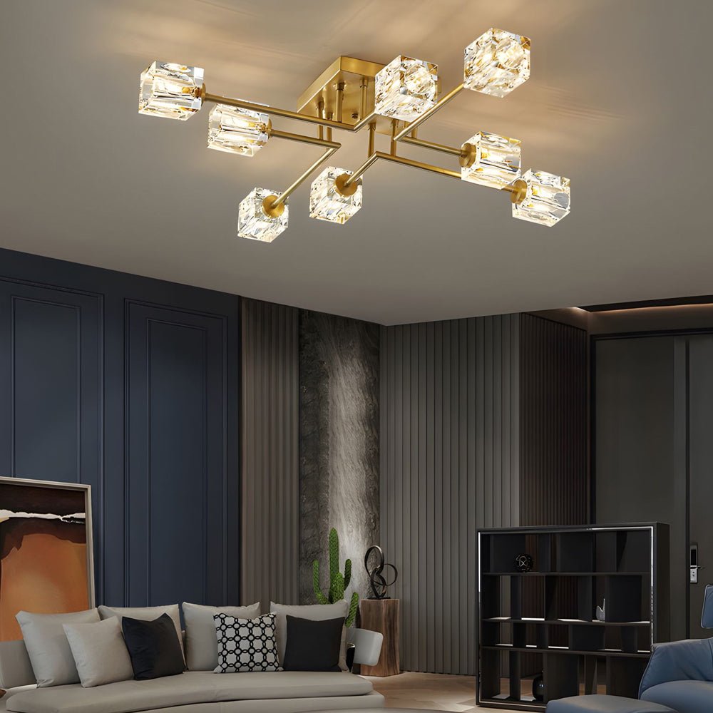 Crystal Cube Semi-Flush Mount Ceiling Light — Modern Luxury G9 Copper 4 6 8 Light