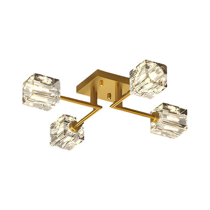Crystal Cube Semi-Flush Mount Ceiling Light — Modern Luxury G9 Copper 4 6 8 Light