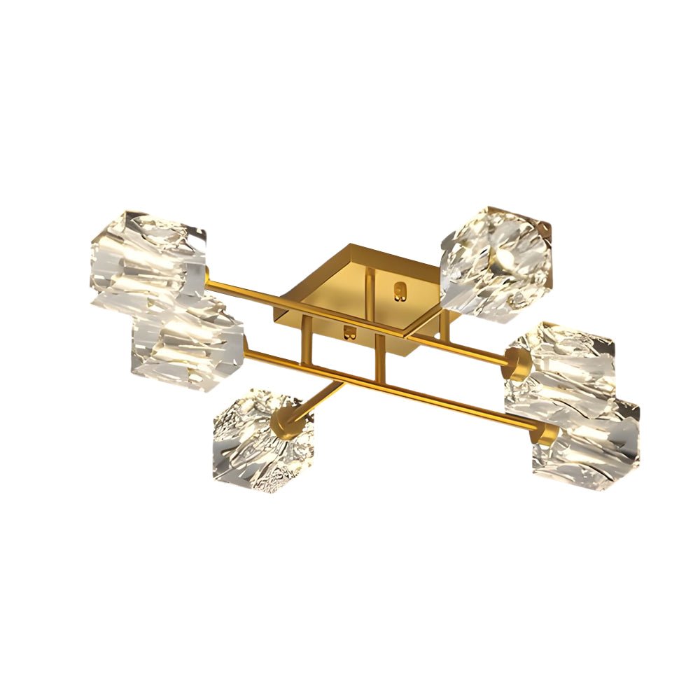Crystal Cube Semi-Flush Mount Ceiling Light — Modern Luxury G9 Copper 4 6 8 Light