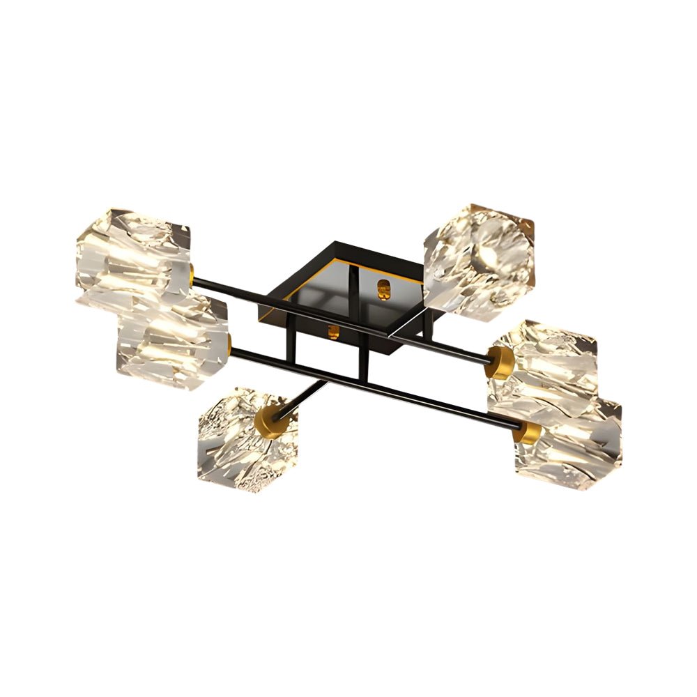 Crystal Cube Semi-Flush Mount Ceiling Light — Modern Luxury G9 Copper 4 6 8 Light
