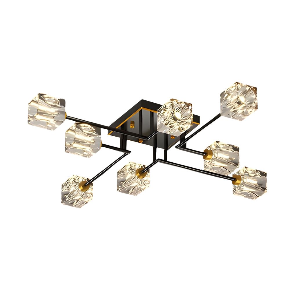 Crystal Cube Semi-Flush Mount Ceiling Light — Modern Luxury G9 Copper 4 6 8 Light