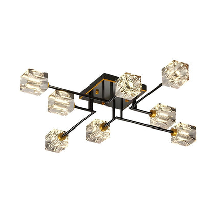 Crystal Cube Semi-Flush Mount Ceiling Light — Modern Luxury G9 Copper 4 6 8 Light