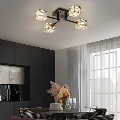 Crystal Cube Semi-Flush Mount Ceiling Light — Modern Luxury G9 Copper 4 6 8 Light