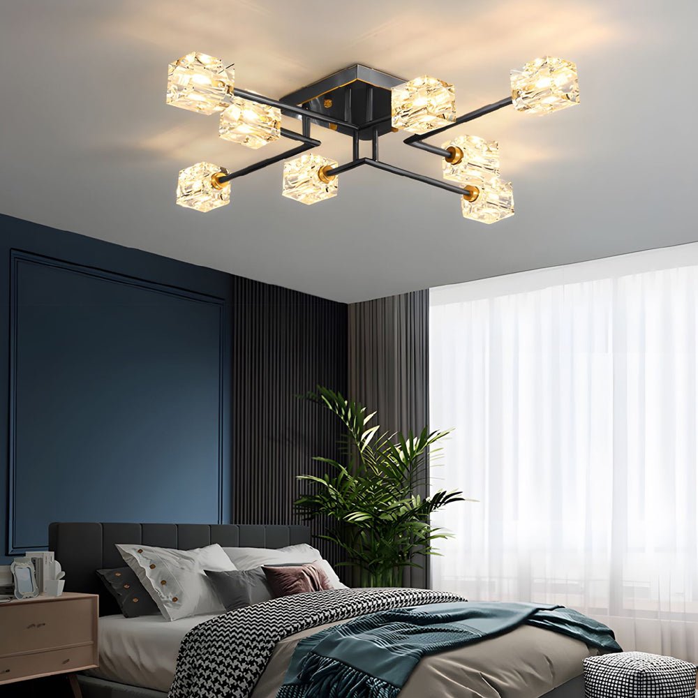 Crystal Cube Semi-Flush Mount Ceiling Light — Modern Luxury G9 Copper 4 6 8 Light