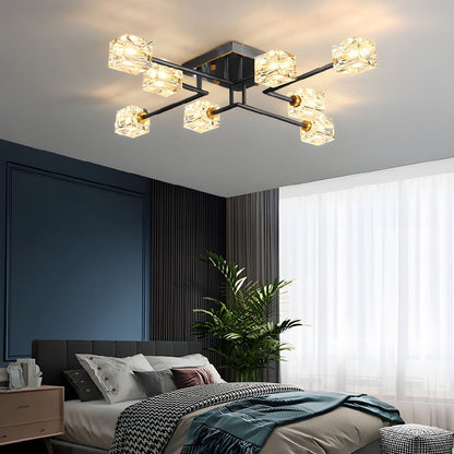 Crystal Cube Semi-Flush Mount Ceiling Light — Modern Luxury G9 Copper 4 6 8 Light