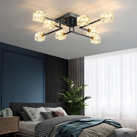 Crystal Cube Semi-Flush Mount Ceiling Light — Modern Luxury G9 Copper 4 6 8 Light