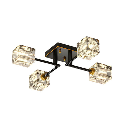 Crystal Cube Semi-Flush Mount Ceiling Light — Modern Luxury G9 Copper 4 6 8 Light