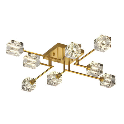 Crystal Cube Semi-Flush Mount Ceiling Light — Modern Luxury G9 Copper 4 6 8 Light