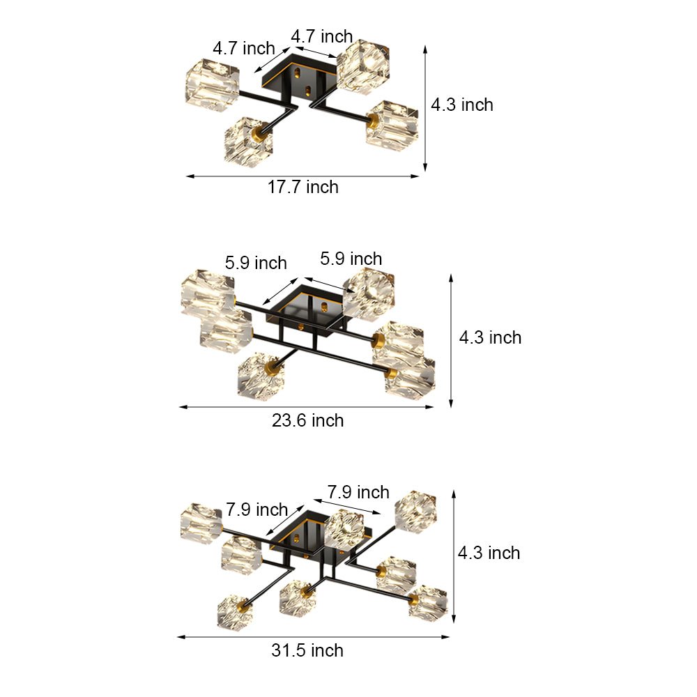 Crystal Cube Semi-Flush Mount Ceiling Light — Modern Luxury G9 Copper 4 6 8 Light