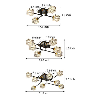 Crystal Cube Semi-Flush Mount Ceiling Light — Modern Luxury G9 Copper 4 6 8 Light