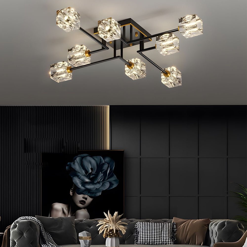 Crystal Cube Semi-Flush Mount Ceiling Light — Modern Luxury G9 Copper 4 6 8 Light