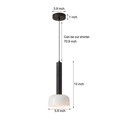 Long Copper Tube Pendant Light with White Glass Bowl Shade