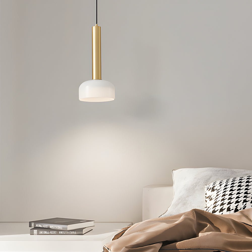 Long Copper Tube Pendant Light with White Glass Bowl Shade