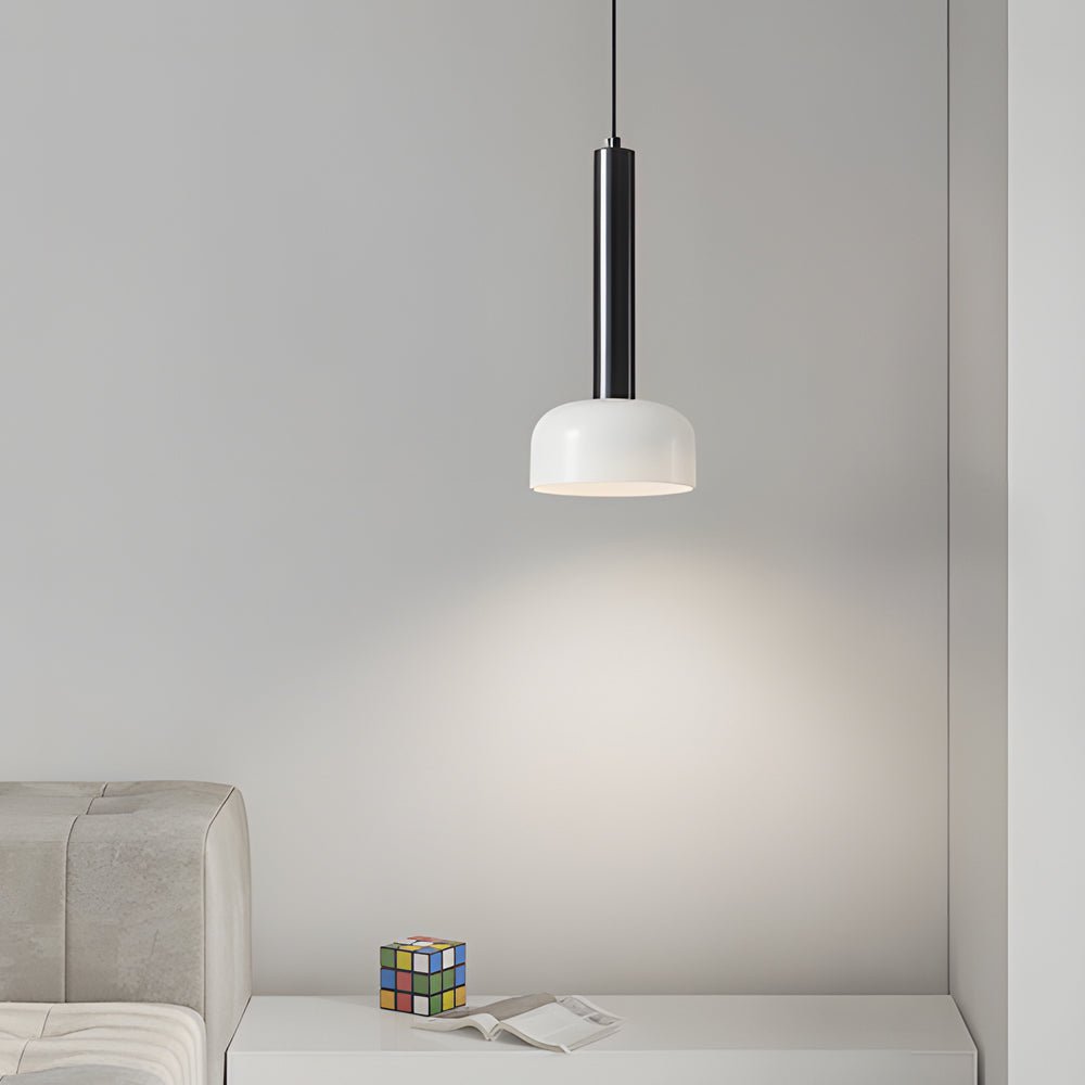 Long Copper Tube Pendant Light with White Glass Bowl Shade