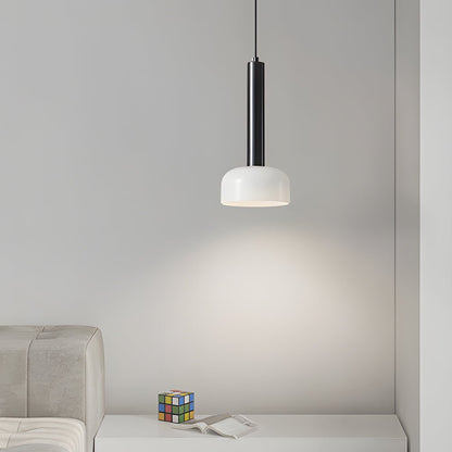 Long Copper Tube Pendant Light with White Glass Bowl Shade