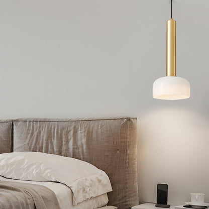 Long Copper Tube Pendant Light with White Glass Bowl Shade