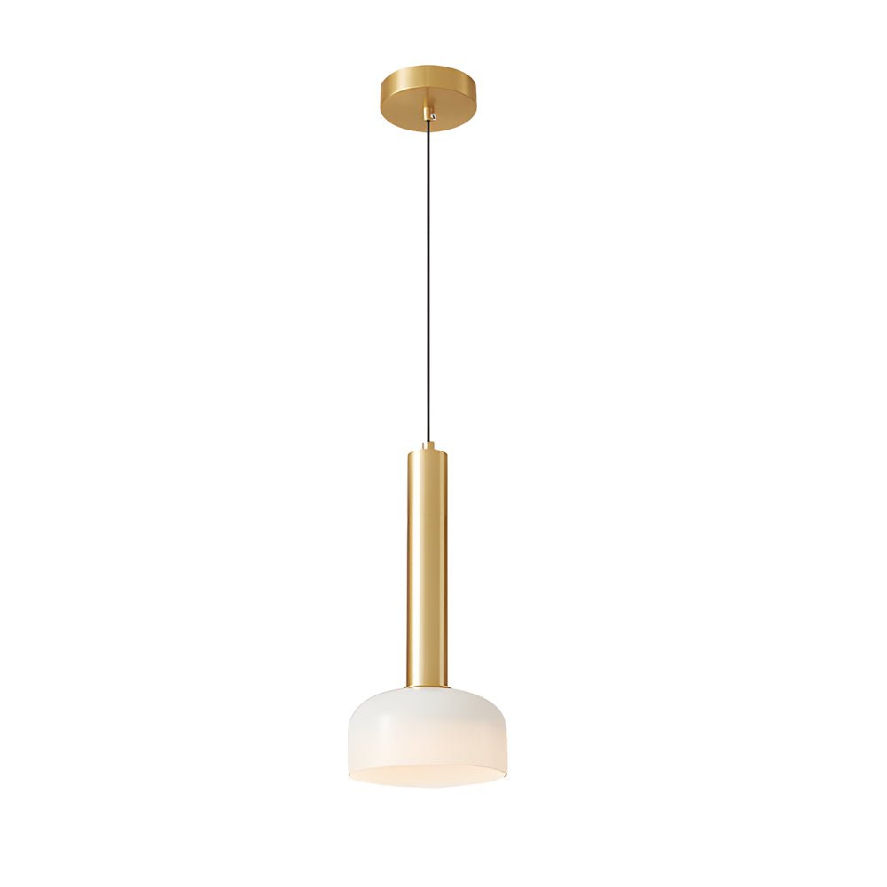 Long Copper Tube Pendant Light with White Glass Bowl Shade