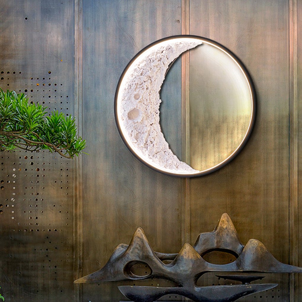 Round Resin Crescent Moon LED Outdoor Wall Sconce IP54 Black