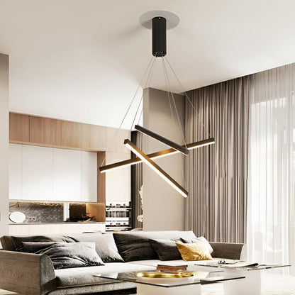 Geometric Linear LED Chandelier Black Iron Aluminium Dimmable 3000K–6000K Remote 4 Configurations