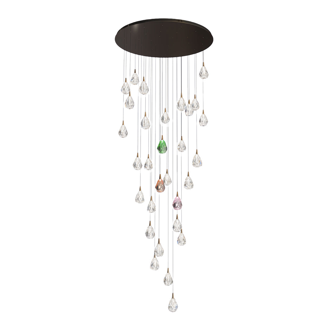 Staircase Chandelier Gold Crystal 30-Head 3D Matrix LED 3000K 4500K 6000K