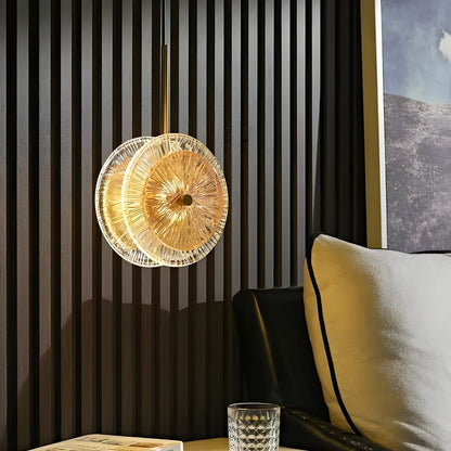 Crystal Glass Disc Pendant Light with Gold Metal Hardware and Integrated LED