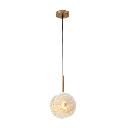 Crystal Glass Disc Pendant Light with Gold Metal Hardware and Integrated LED