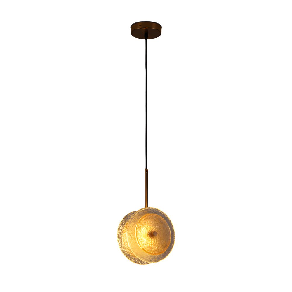 Crystal Glass Disc Pendant Light with Gold Metal Hardware and Integrated LED