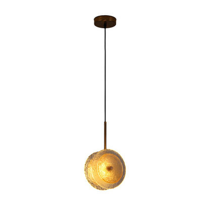 Crystal Glass Disc Pendant Light with Gold Metal Hardware and Integrated LED
