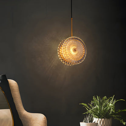 Crystal Glass Disc Pendant Light with Gold Metal Hardware and Integrated LED