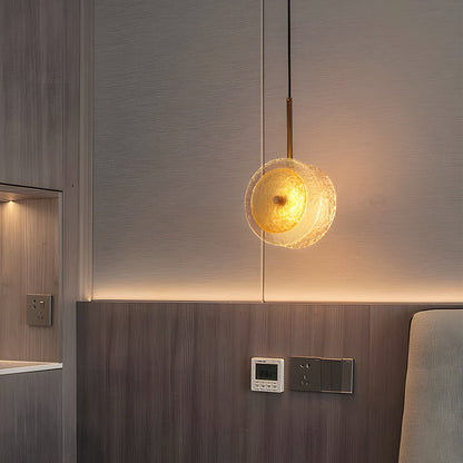 Crystal Glass Disc Pendant Light with Gold Metal Hardware and Integrated LED