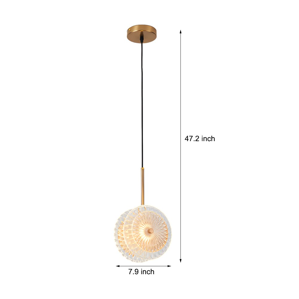 Crystal Glass Disc Pendant Light with Gold Metal Hardware and Integrated LED