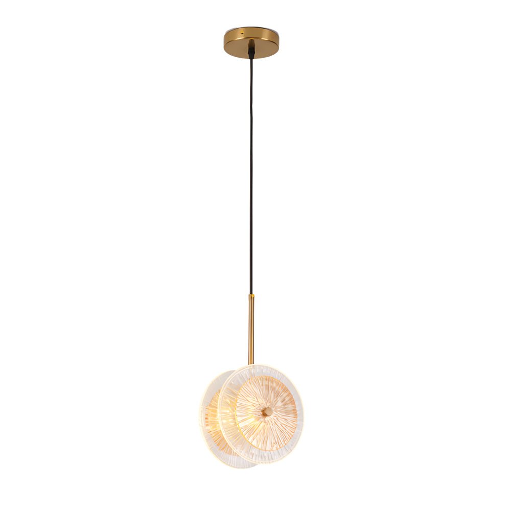 Crystal Glass Disc Pendant Light with Gold Metal Hardware and Integrated LED