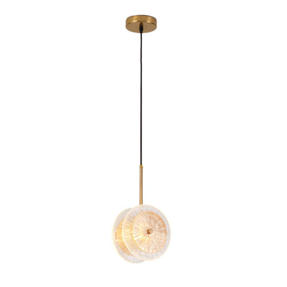 Crystal Glass Disc Pendant Light with Gold Metal Hardware and Integrated LED