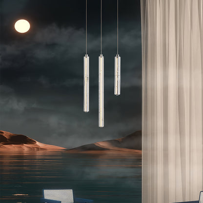Crystal Ice Column Mini Pendant Chrome Linear LED Warm White 2 Sizes
