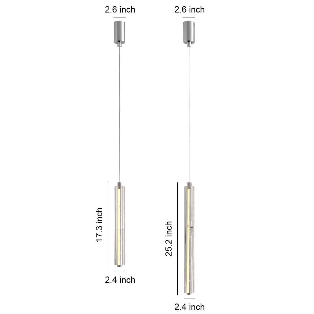 Crystal Ice Column Mini Pendant Chrome Linear LED Warm White 2 Sizes