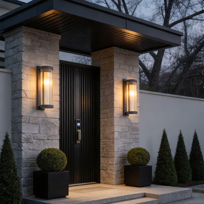 Modern Black Outdoor Wall Sconce Solar or Hardwired Stainless Steel Glass LED 3000K