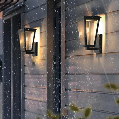 Modern LED Outdoor Wall Lantern Solar Hardwired Dual Power Die-Cast Aluminum Glass Black IP43 3000K