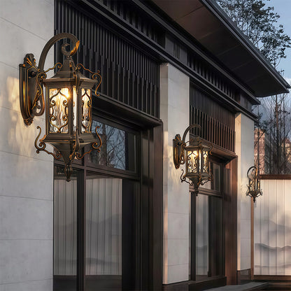 European Gilded Aluminium Outdoor Wall Lantern E27 IP65 Coffee Gold